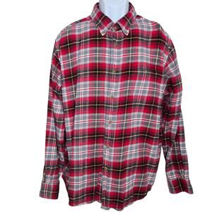 Lands End Mens Plaid Shirt XL 17 17.5 Flannel Button Down Cotton Long Sleeve‎